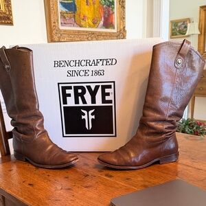 Frye Melissa Button Brown Leather Tall Pull On Boots